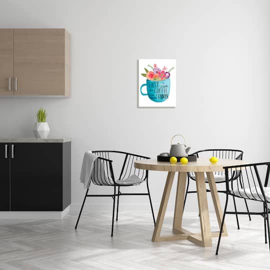 Stupell Industries Drink Coffee Do Things Phrase Blue Floral Mug Wall Plaque